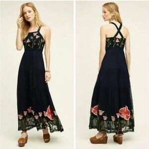 Anthropologie Floreat Maxi‎ Dress Tulipan Embroidered Floral Size 4